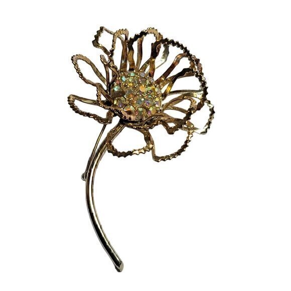 Sarah Coventry Illusion Brooch Pin Flower Gold Tone - Picture 1 of 6